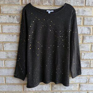 Chico's Dolman Long Sleeve Round Neck Gray Sequins Sweater Women's Size 2 (L)